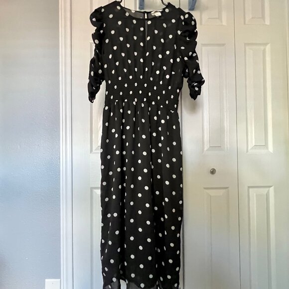 H&M Black and White Polka Dot Midi Dress Size 14 - Picture 2 of 9